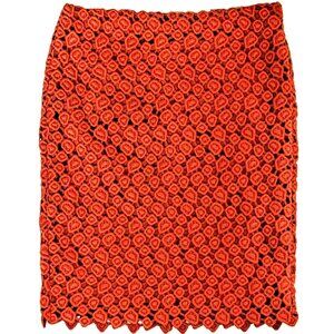 MaxMara Rich Matt Orange Detailed Wool Blend Lacey knee lenghth Heavy Skirt Sz 6